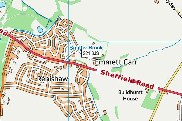 S21 3JS map - OS VectorMap District (Ordnance Survey)