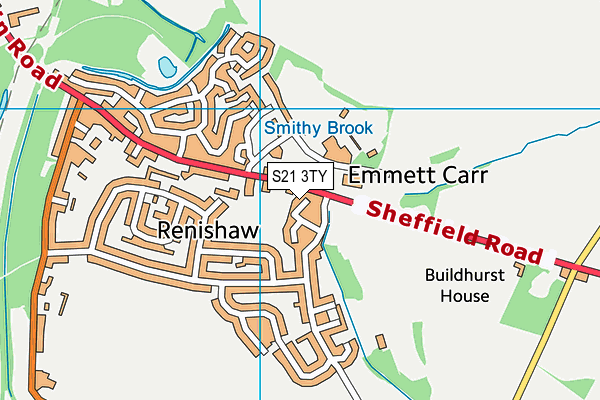 S21 3TY map - OS VectorMap District (Ordnance Survey)