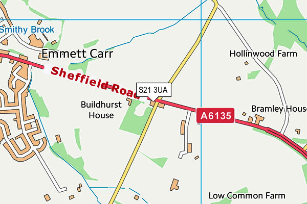 S21 3UA map - OS VectorMap District (Ordnance Survey)