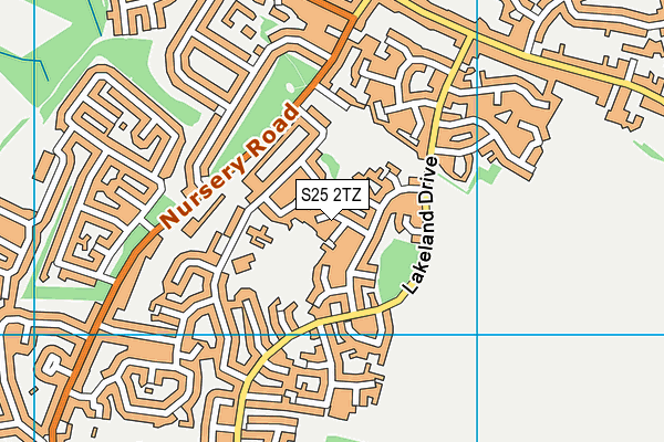 S25 2TZ map - OS VectorMap District (Ordnance Survey)