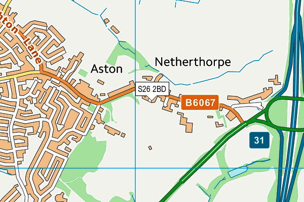 Aston Hall Cc map (S26 2BD) - OS VectorMap District (Ordnance Survey)