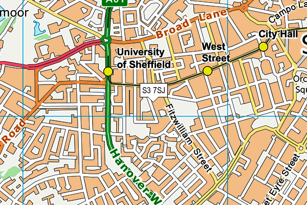 S3 7SJ map - OS VectorMap District (Ordnance Survey)