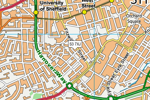 S3 7XJ map - OS VectorMap District (Ordnance Survey)