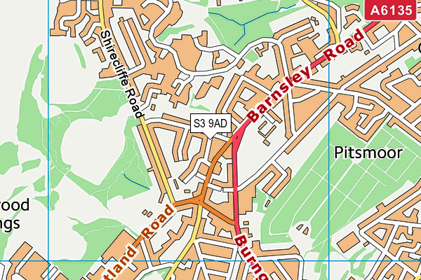 S3 9AD map - OS VectorMap District (Ordnance Survey)