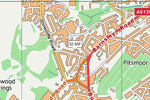 S3 9AF map - OS VectorMap District (Ordnance Survey)