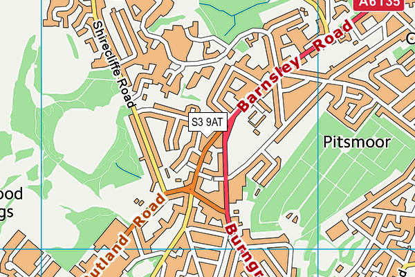 S3 9AT map - OS VectorMap District (Ordnance Survey)