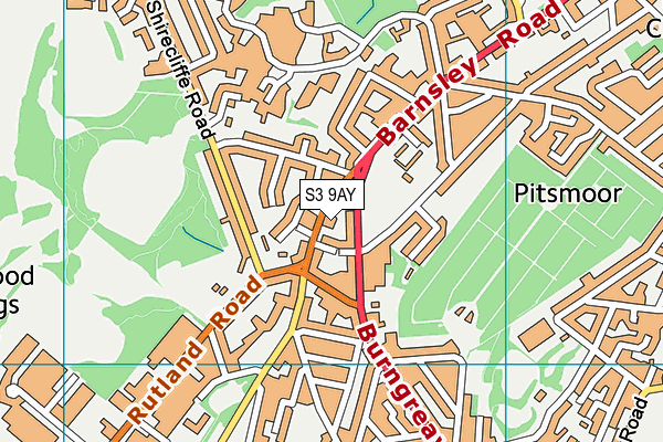 S3 9AY map - OS VectorMap District (Ordnance Survey)