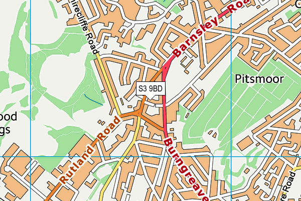 S3 9BD map - OS VectorMap District (Ordnance Survey)