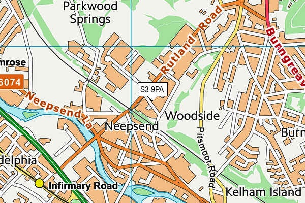 S3 9PA map - OS VectorMap District (Ordnance Survey)