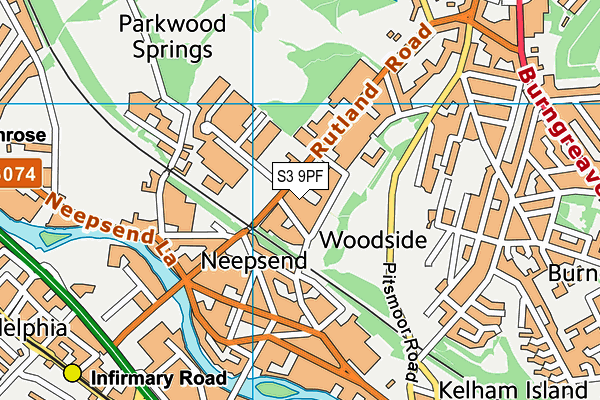 S3 9PF map - OS VectorMap District (Ordnance Survey)