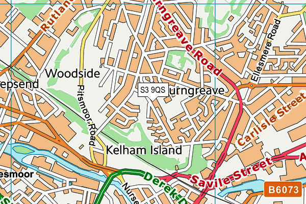 S3 9QS map - OS VectorMap District (Ordnance Survey)