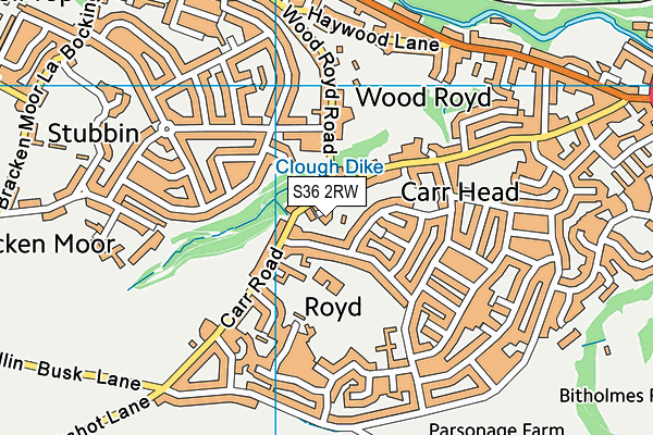 S36 2RW map - OS VectorMap District (Ordnance Survey)
