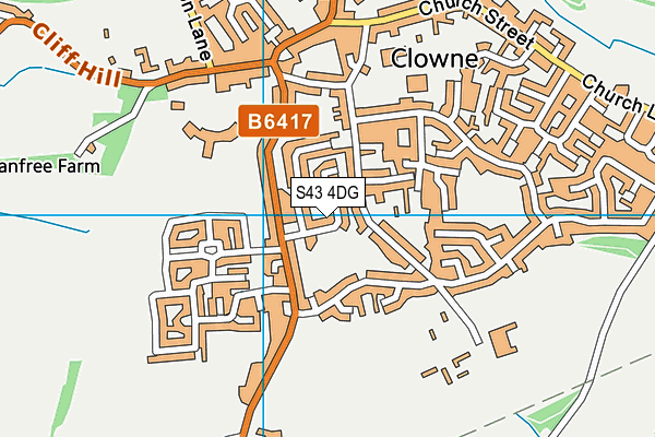 Clowne Town Cricket Club map (S43 4DG) - OS VectorMap District (Ordnance Survey)