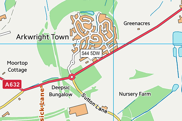 S44 5DW map - OS VectorMap District (Ordnance Survey)