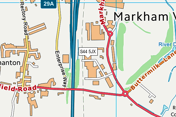 S44 5JX map - OS VectorMap District (Ordnance Survey)