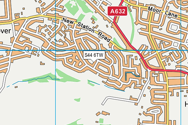 S44 6TW map - OS VectorMap District (Ordnance Survey)