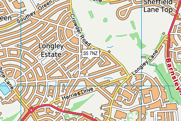 S5 7NZ map - OS VectorMap District (Ordnance Survey)