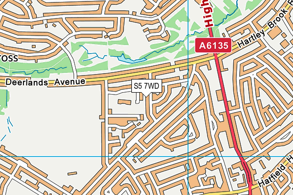 S5 7WD map - OS VectorMap District (Ordnance Survey)