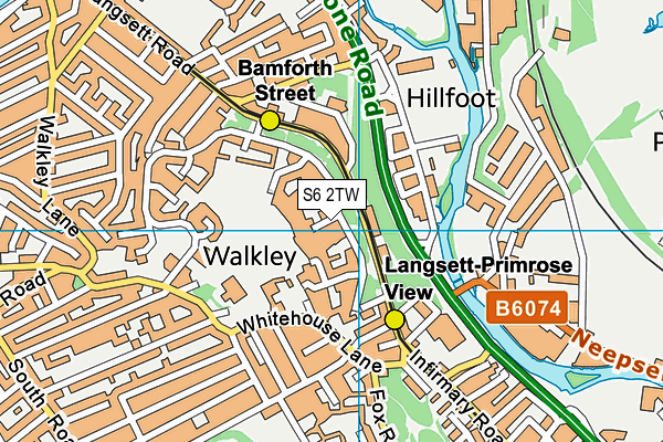 S6 2TW map - OS VectorMap District (Ordnance Survey)