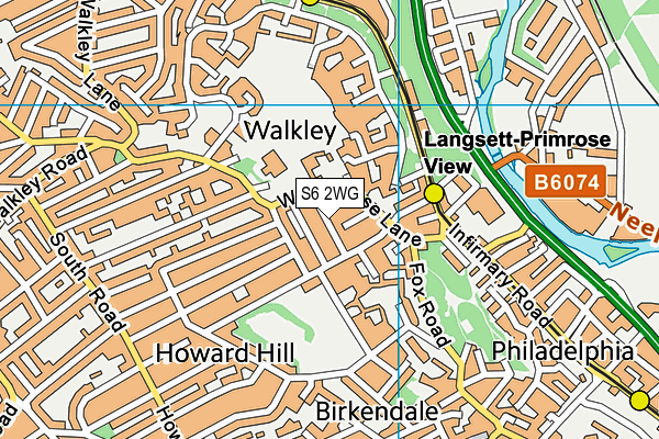 S6 2WG map - OS VectorMap District (Ordnance Survey)