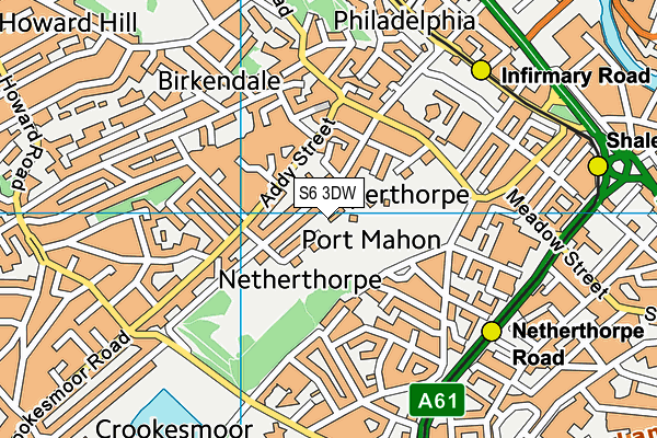 S6 3DW map - OS VectorMap District (Ordnance Survey)