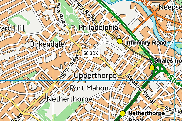 S6 3DX map - OS VectorMap District (Ordnance Survey)
