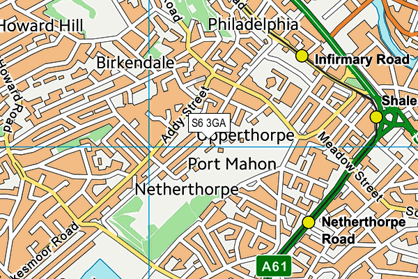 S6 3GA map - OS VectorMap District (Ordnance Survey)