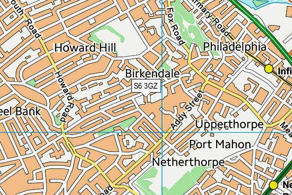 S6 3GZ map - OS VectorMap District (Ordnance Survey)