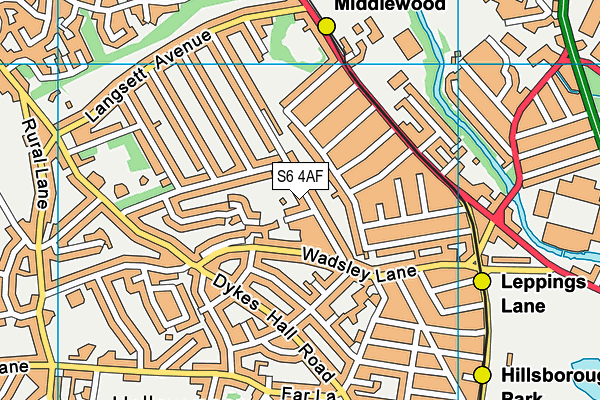 S6 4AF map - OS VectorMap District (Ordnance Survey)