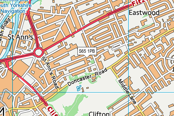 S65 1PB map - OS VectorMap District (Ordnance Survey)