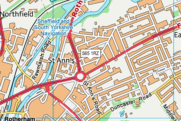 S65 1RZ map - OS VectorMap District (Ordnance Survey)
