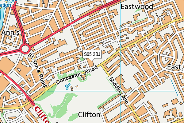 S65 2BJ map - OS VectorMap District (Ordnance Survey)