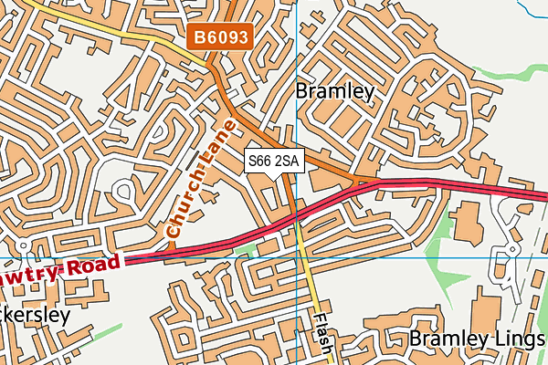 Bramley Parish Hall map (S66 2SA) - OS VectorMap District (Ordnance Survey)