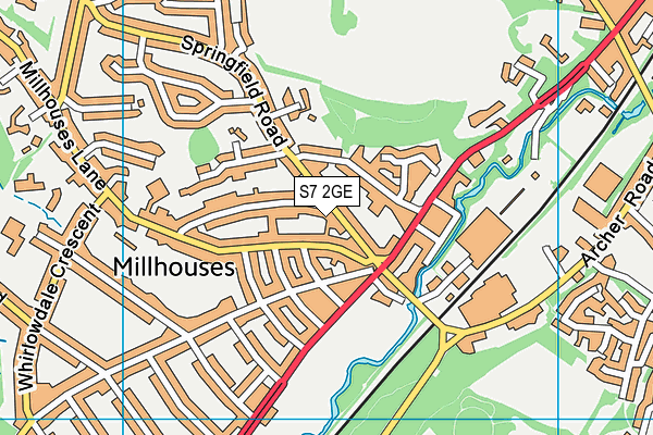 S7 2GE map - OS VectorMap District (Ordnance Survey)