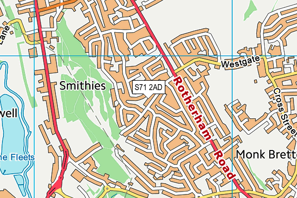 S71 2AD map - OS VectorMap District (Ordnance Survey)