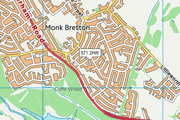 S71 2HW map - OS VectorMap District (Ordnance Survey)