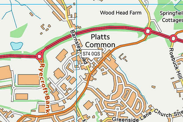 S74 0QS map - OS VectorMap District (Ordnance Survey)