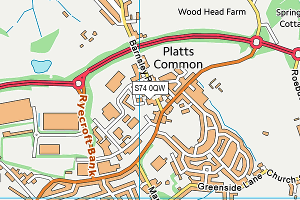 S74 0QW map - OS VectorMap District (Ordnance Survey)