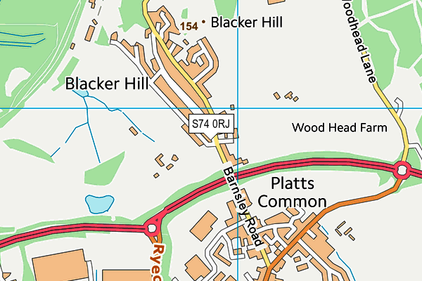 S74 0RJ map - OS VectorMap District (Ordnance Survey)