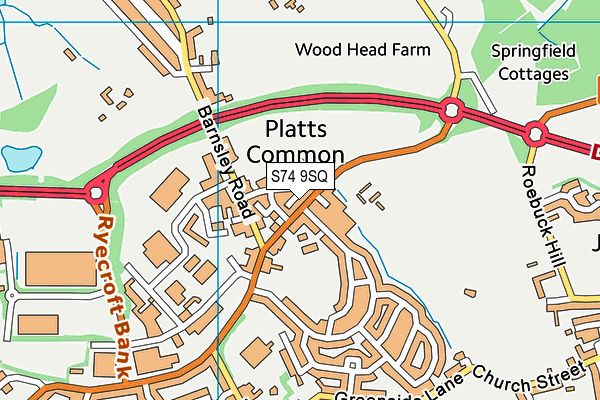 S74 9SQ map - OS VectorMap District (Ordnance Survey)