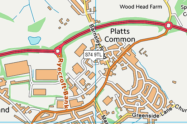 S74 9TL map - OS VectorMap District (Ordnance Survey)