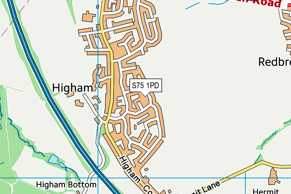 S75 1PD map - OS VectorMap District (Ordnance Survey)