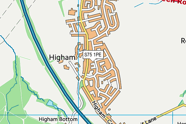 S75 1PE map - OS VectorMap District (Ordnance Survey)
