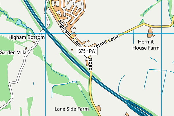 S75 1PW map - OS VectorMap District (Ordnance Survey)