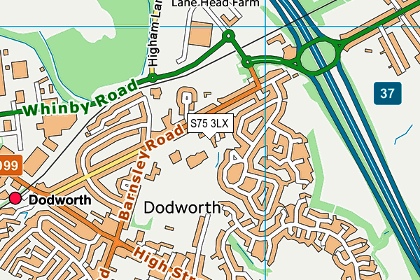 S75 3LX map - OS VectorMap District (Ordnance Survey)