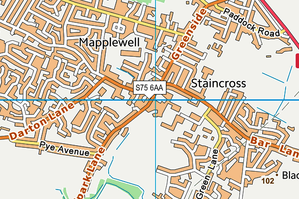 S75 6AA map - OS VectorMap District (Ordnance Survey)
