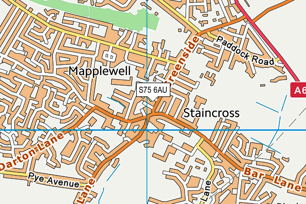 S75 6AU map - OS VectorMap District (Ordnance Survey)