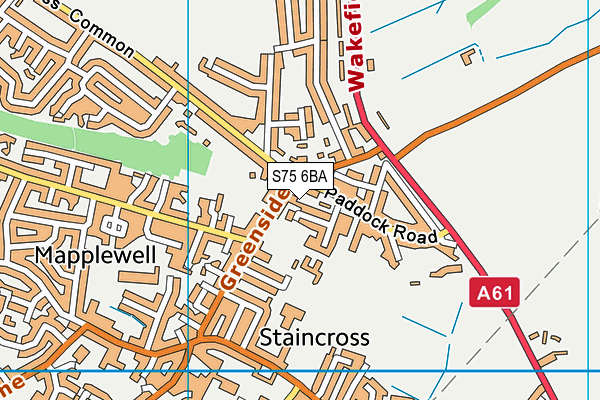 S75 6BA map - OS VectorMap District (Ordnance Survey)