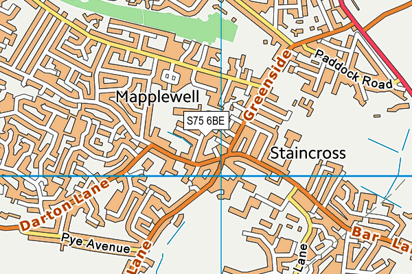 S75 6BE map - OS VectorMap District (Ordnance Survey)