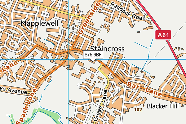 S75 6BF map - OS VectorMap District (Ordnance Survey)